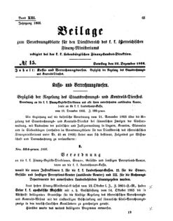 Verordnungsblatt für den Dienstbereich des K.K. Finanzministeriums für die im Reichsrate Vertretenen Königreiche und Länder 18661222 Seite: 1