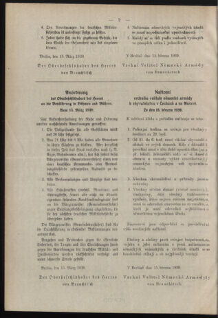 Verordnungsblatt des Reichsprotektors in Böhmen und Mähren: = Věstník nařízení Reichsprotektora in Böhmen und Mähren 19390315 Seite: 2