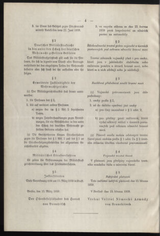 Verordnungsblatt des Reichsprotektors in Böhmen und Mähren: = Věstník nařízení Reichsprotektora in Böhmen und Mähren 19390315 Seite: 4