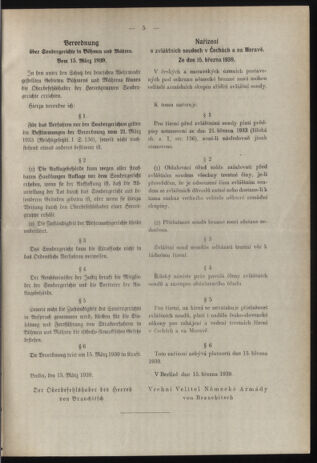 Verordnungsblatt des Reichsprotektors in Böhmen und Mähren: = Věstník nařízení Reichsprotektora in Böhmen und Mähren 19390315 Seite: 5