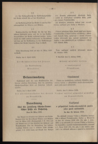 Verordnungsblatt des Reichsprotektors in Böhmen und Mähren: = Věstník nařízení Reichsprotektora in Böhmen und Mähren 19390414 Seite: 2