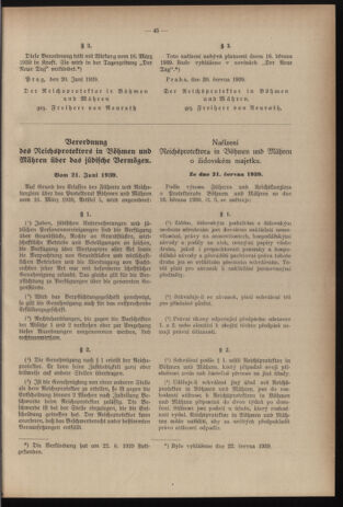 Verordnungsblatt des Reichsprotektors in Böhmen und Mähren: = Věstník nařízení Reichsprotektora in Böhmen und Mähren 19390707 Seite: 15