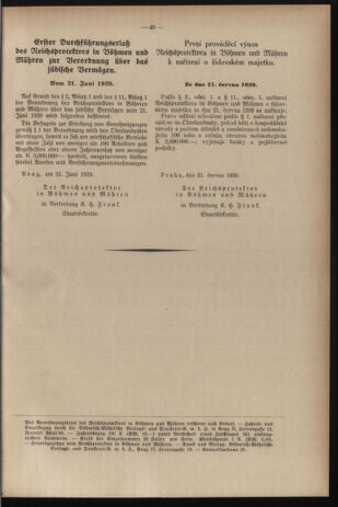 Verordnungsblatt des Reichsprotektors in Böhmen und Mähren: = Věstník nařízení Reichsprotektora in Böhmen und Mähren 19390707 Seite: 19