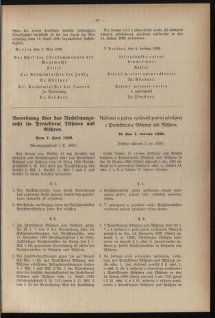 Verordnungsblatt des Reichsprotektors in Böhmen und Mähren: = Věstník nařízení Reichsprotektora in Böhmen und Mähren 19390707 Seite: 7