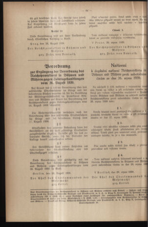 Verordnungsblatt des Reichsprotektors in Böhmen und Mähren: = Věstník nařízení Reichsprotektora in Böhmen und Mähren 19390828 Seite: 2