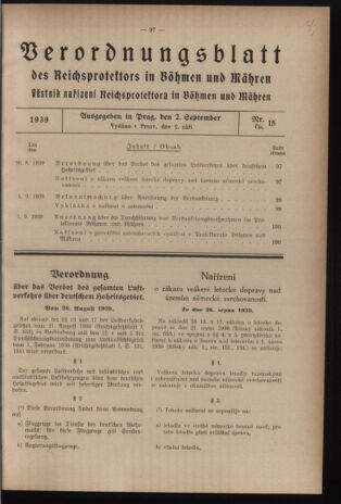 Verordnungsblatt des Reichsprotektors in Böhmen und Mähren: = Věstník nařízení Reichsprotektora in Böhmen und Mähren 19390902 Seite: 13