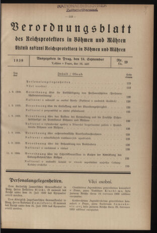 Verordnungsblatt des Reichsprotektors in Böhmen und Mähren: = Věstník nařízení Reichsprotektora in Böhmen und Mähren 19390914 Seite: 1