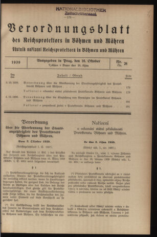 Verordnungsblatt des Reichsprotektors in Böhmen und Mähren: = Věstník nařízení Reichsprotektora in Böhmen und Mähren 19391016 Seite: 1