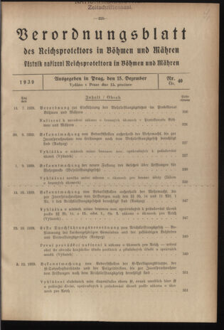 Verordnungsblatt des Reichsprotektors in Böhmen und Mähren: = Věstník nařízení Reichsprotektora in Böhmen und Mähren 19391215 Seite: 1