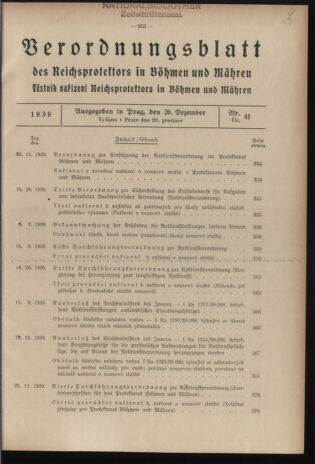 Verordnungsblatt des Reichsprotektors in Böhmen und Mähren: = Věstník nařízení Reichsprotektora in Böhmen und Mähren 19391220 Seite: 1