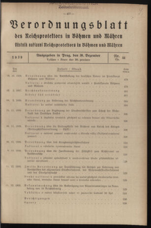 Verordnungsblatt des Reichsprotektors in Böhmen und Mähren: = Věstník nařízení Reichsprotektora in Böhmen und Mähren 19391230 Seite: 1