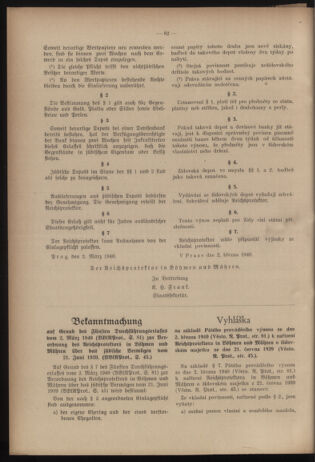 Verordnungsblatt des Reichsprotektors in Böhmen und Mähren: = Věstník nařízení Reichsprotektora in Böhmen und Mähren 19400316 Seite: 2