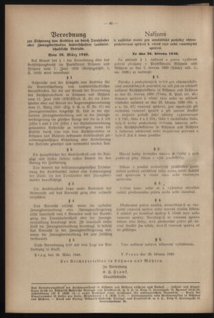 Verordnungsblatt des Reichsprotektors in Böhmen und Mähren: = Věstník nařízení Reichsprotektora in Böhmen und Mähren 19400402 Seite: 2