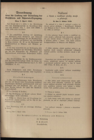 Verordnungsblatt des Reichsprotektors in Böhmen und Mähren: = Věstník nařízení Reichsprotektora in Böhmen und Mähren 19400410 Seite: 19