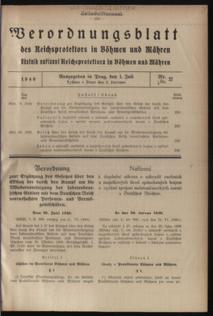 Verordnungsblatt des Reichsprotektors in Böhmen und Mähren: = Věstník nařízení Reichsprotektora in Böhmen und Mähren