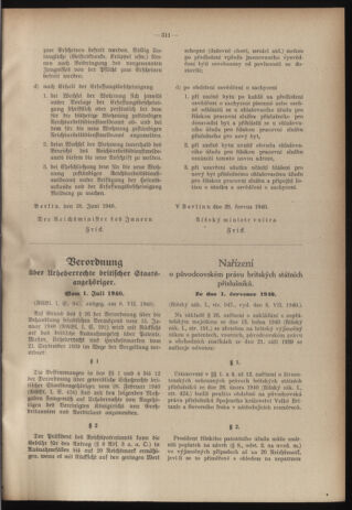 Verordnungsblatt des Reichsprotektors in Böhmen und Mähren: = Věstník nařízení Reichsprotektora in Böhmen und Mähren 19400806 Seite: 7