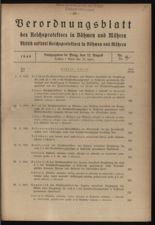 Verordnungsblatt des Reichsprotektors in Böhmen und Mähren: = Věstník nařízení Reichsprotektora in Böhmen und Mähren 19400812 Seite: 1