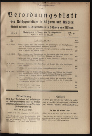 Verordnungsblatt des Reichsprotektors in Böhmen und Mähren: = Věstník nařízení Reichsprotektora in Böhmen und Mähren