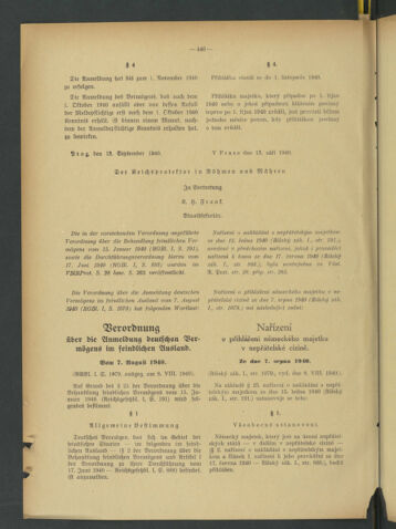 Verordnungsblatt des Reichsprotektors in Böhmen und Mähren: = Věstník nařízení Reichsprotektora in Böhmen und Mähren 19400921 Seite: 20