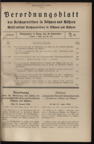 Verordnungsblatt des Reichsprotektors in Böhmen und Mähren: = Věstník nařízení Reichsprotektora in Böhmen und Mähren 19400930 Seite: 1