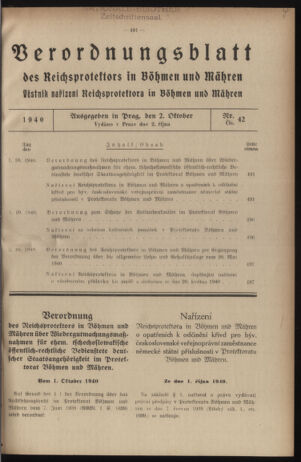 Verordnungsblatt des Reichsprotektors in Böhmen und Mähren: = Věstník nařízení Reichsprotektora in Böhmen und Mähren 19401002 Seite: 1