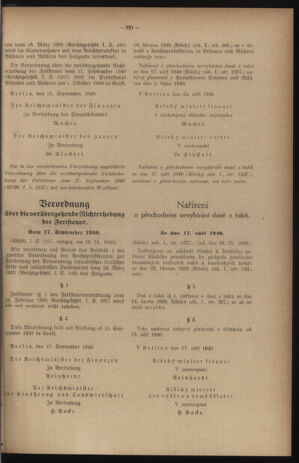 Verordnungsblatt des Reichsprotektors in Böhmen und Mähren: = Věstník nařízení Reichsprotektora in Böhmen und Mähren 19401025 Seite: 15