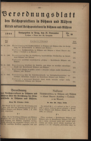 Verordnungsblatt des Reichsprotektors in Böhmen und Mähren: = Věstník nařízení Reichsprotektora in Böhmen und Mähren 19401125 Seite: 1