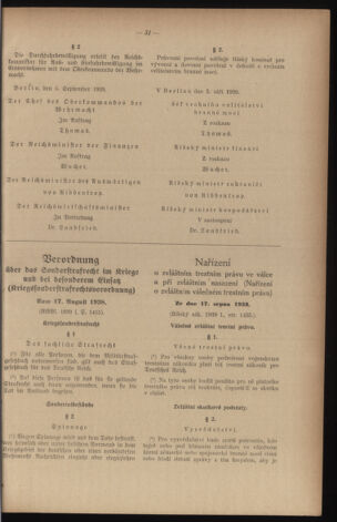 Verordnungsblatt des Reichsprotektors in Böhmen und Mähren: = Věstník nařízení Reichsprotektora in Böhmen und Mähren 19410314 Seite: 39