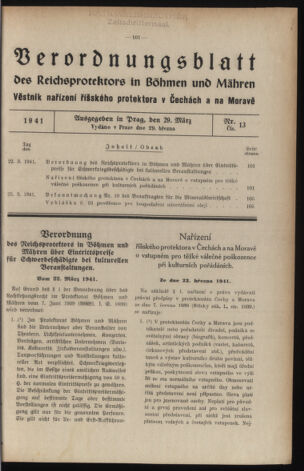 Verordnungsblatt des Reichsprotektors in Böhmen und Mähren: = Věstník nařízení Reichsprotektora in Böhmen und Mähren 19410329 Seite: 1