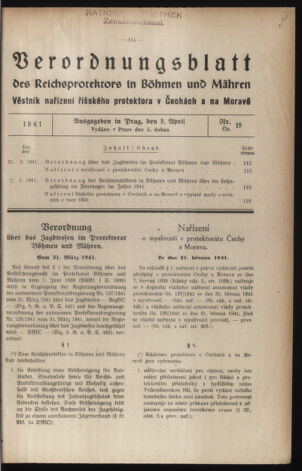 Verordnungsblatt des Reichsprotektors in Böhmen und Mähren: = Věstník nařízení Reichsprotektora in Böhmen und Mähren