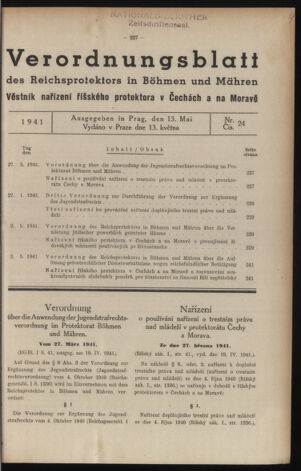 Verordnungsblatt des Reichsprotektors in Böhmen und Mähren: = Věstník nařízení Reichsprotektora in Böhmen und Mähren 19410513 Seite: 1