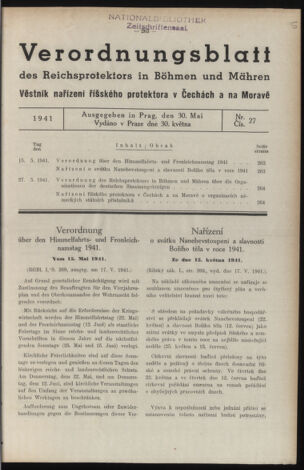 Verordnungsblatt des Reichsprotektors in Böhmen und Mähren: = Věstník nařízení Reichsprotektora in Böhmen und Mähren 19410530 Seite: 1