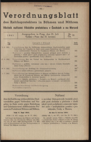 Verordnungsblatt des Reichsprotektors in Böhmen und Mähren: = Věstník nařízení Reichsprotektora in Böhmen und Mähren 19410725 Seite: 1