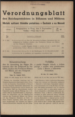 Verordnungsblatt des Reichsprotektors in Böhmen und Mähren: = Věstník nařízení Reichsprotektora in Böhmen und Mähren 19410905 Seite: 1