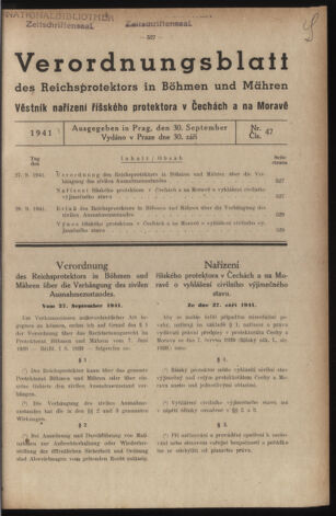 Verordnungsblatt des Reichsprotektors in Böhmen und Mähren: = Věstník nařízení Reichsprotektora in Böhmen und Mähren 19410930 Seite: 1