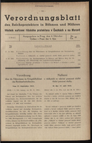 Verordnungsblatt des Reichsprotektors in Böhmen und Mähren: = Věstník nařízení Reichsprotektora in Böhmen und Mähren 19411004 Seite: 1