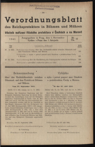 Verordnungsblatt des Reichsprotektors in Böhmen und Mähren: = Věstník nařízení Reichsprotektora in Böhmen und Mähren