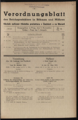 Verordnungsblatt des Reichsprotektors in Böhmen und Mähren: = Věstník nařízení Reichsprotektora in Böhmen und Mähren 19411105 Seite: 1