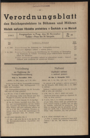 Verordnungsblatt des Reichsprotektors in Böhmen und Mähren: = Věstník nařízení Reichsprotektora in Böhmen und Mähren 19411120 Seite: 1