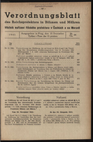 Verordnungsblatt des Reichsprotektors in Böhmen und Mähren: = Věstník nařízení Reichsprotektora in Böhmen und Mähren 19411213 Seite: 1