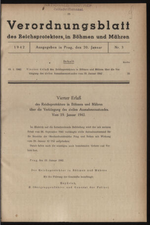 Verordnungsblatt des Reichsprotektors in Böhmen und Mähren: = Věstník nařízení Reichsprotektora in Böhmen und Mähren 19420120 Seite: 1