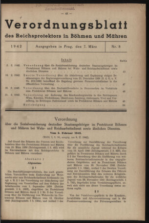 Verordnungsblatt des Reichsprotektors in Böhmen und Mähren: = Věstník nařízení Reichsprotektora in Böhmen und Mähren 19420307 Seite: 1