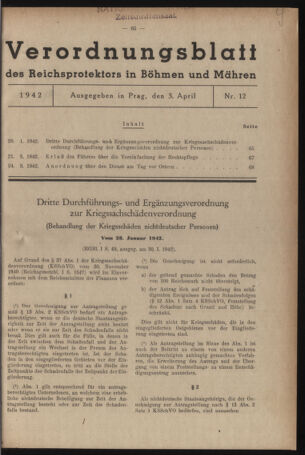 Verordnungsblatt des Reichsprotektors in Böhmen und Mähren: = Věstník nařízení Reichsprotektora in Böhmen und Mähren 19420403 Seite: 1