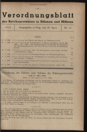 Verordnungsblatt des Reichsprotektors in Böhmen und Mähren: = Věstník nařízení Reichsprotektora in Böhmen und Mähren 19420429 Seite: 1