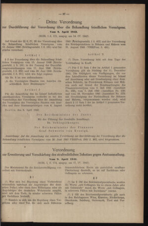 Verordnungsblatt des Reichsprotektors in Böhmen und Mähren: = Věstník nařízení Reichsprotektora in Böhmen und Mähren 19420429 Seite: 5