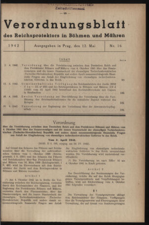 Verordnungsblatt des Reichsprotektors in Böhmen und Mähren: = Věstník nařízení Reichsprotektora in Böhmen und Mähren 19420512 Seite: 1