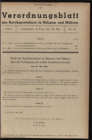 Verordnungsblatt des Reichsprotektors in Böhmen und Mähren: = Věstník nařízení Reichsprotektora in Böhmen und Mähren 19420528 Seite: 1