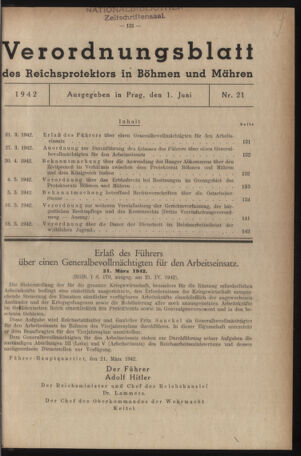 Verordnungsblatt des Reichsprotektors in Böhmen und Mähren: = Věstník nařízení Reichsprotektora in Böhmen und Mähren 19420601 Seite: 1