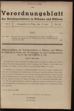 Verordnungsblatt des Reichsprotektors in Böhmen und Mähren: = Věstník nařízení Reichsprotektora in Böhmen und Mähren 19420613 Seite: 1