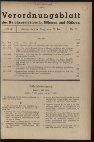 Verordnungsblatt des Reichsprotektors in Böhmen und Mähren: = Věstník nařízení Reichsprotektora in Böhmen und Mähren 19420625 Seite: 1